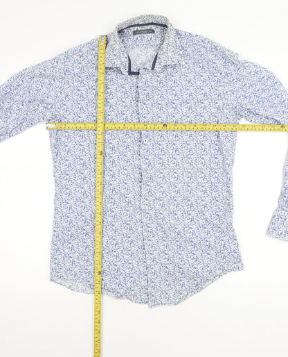 Michaelis Men's Blue Floral Cotton Long Sleeve Button-Up Shirt Size 15