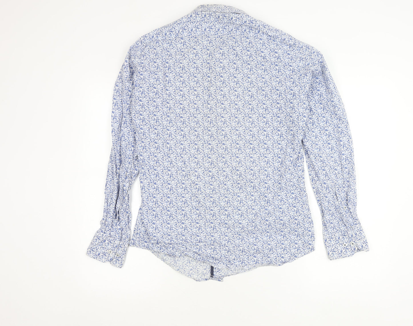 Michaelis Men's Blue Floral Cotton Long Sleeve Button-Up Shirt Size 15