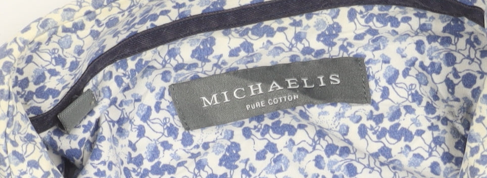 Michaelis Men's Blue Floral Cotton Long Sleeve Button-Up Shirt Size 15
