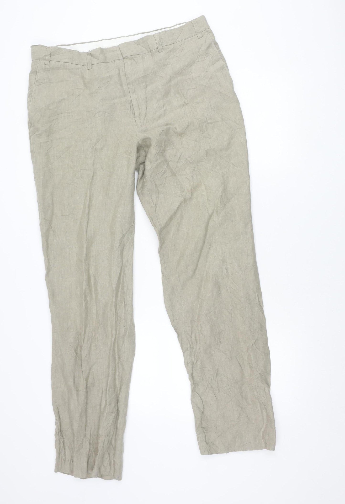 Burton Men’s Beige Linen Chino Trousers Size 36R Regular Fit