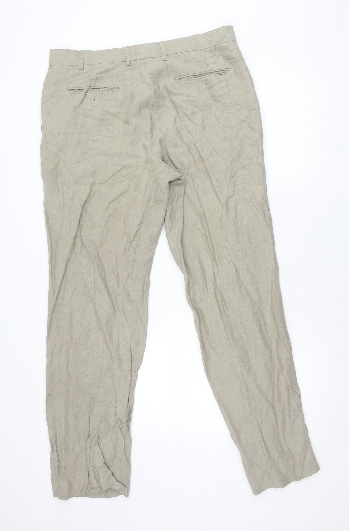 Burton Men’s Beige Linen Chino Trousers Size 36R Regular Fit