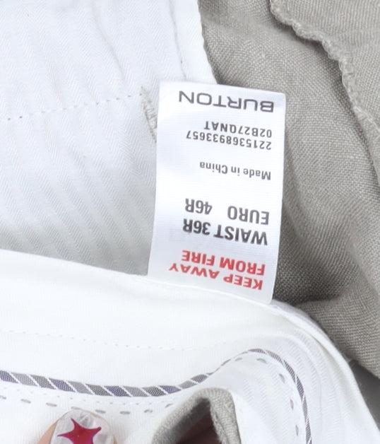 Burton Men’s Beige Linen Chino Trousers Size 36R Regular Fit