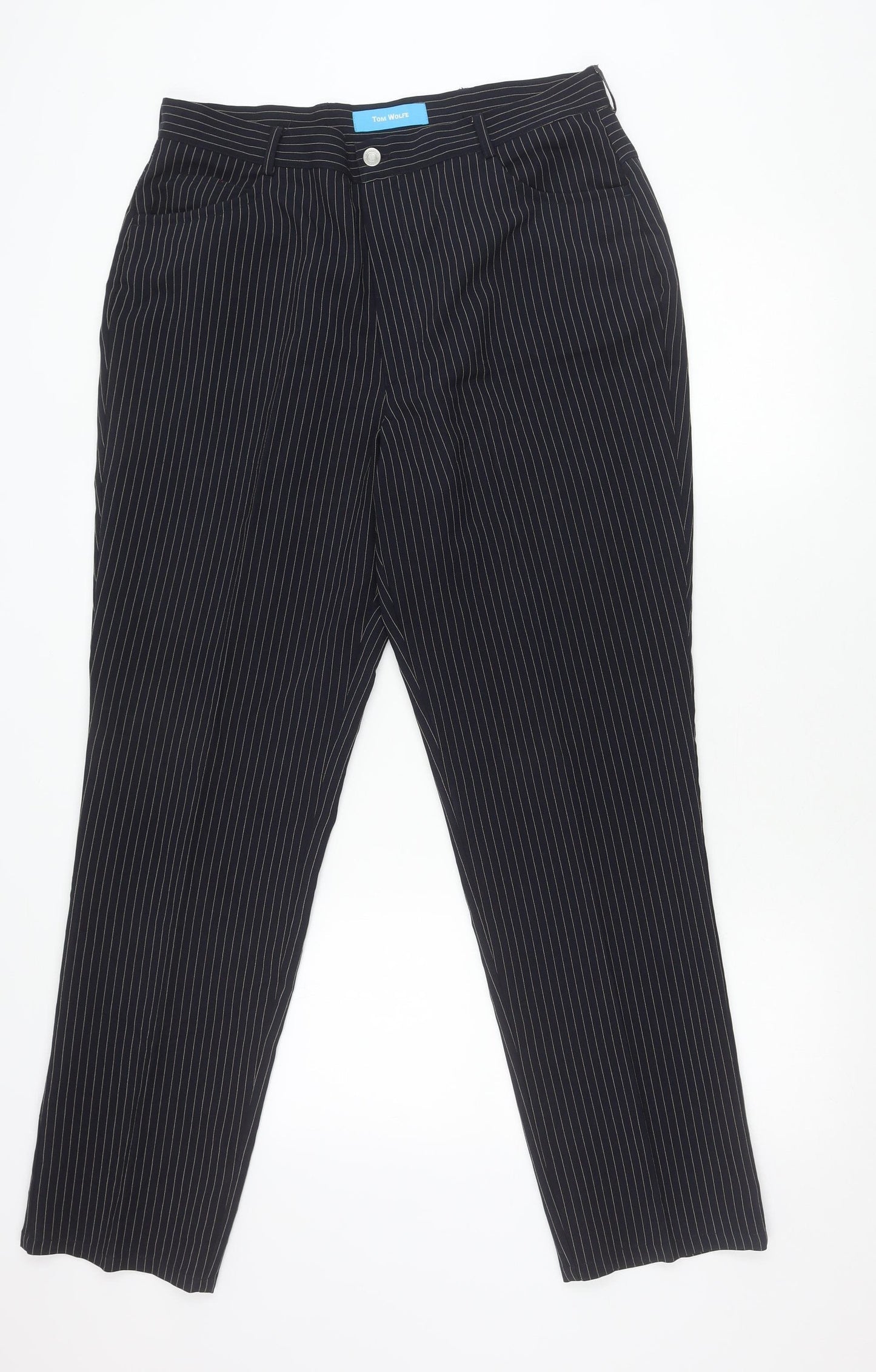 Tom Wolfe Mens Black Pinstripe 36R Dress Pants Trousers