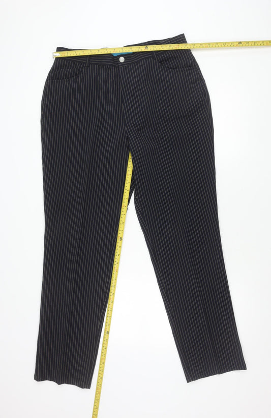 Tom Wolfe Mens Black Pinstripe 36R Dress Pants Trousers