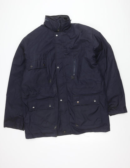 Bolt Men's Blue Parka Jacket L Full Zip Pockets Water Resistant