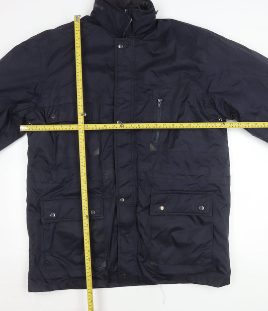 Bolt Men's Blue Parka Jacket L Full Zip Pockets Water Resistant
