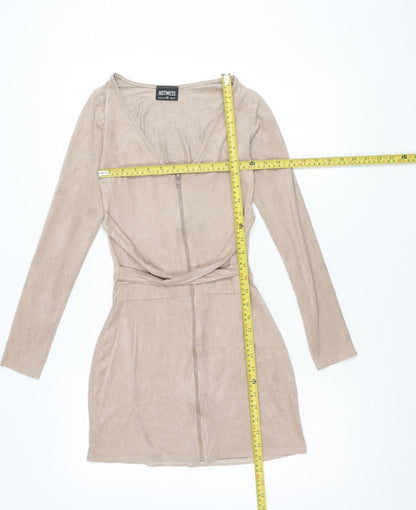 HOT!MESS Women’s Beige XS Wrap Dress Long Sleeve Velour Zip
