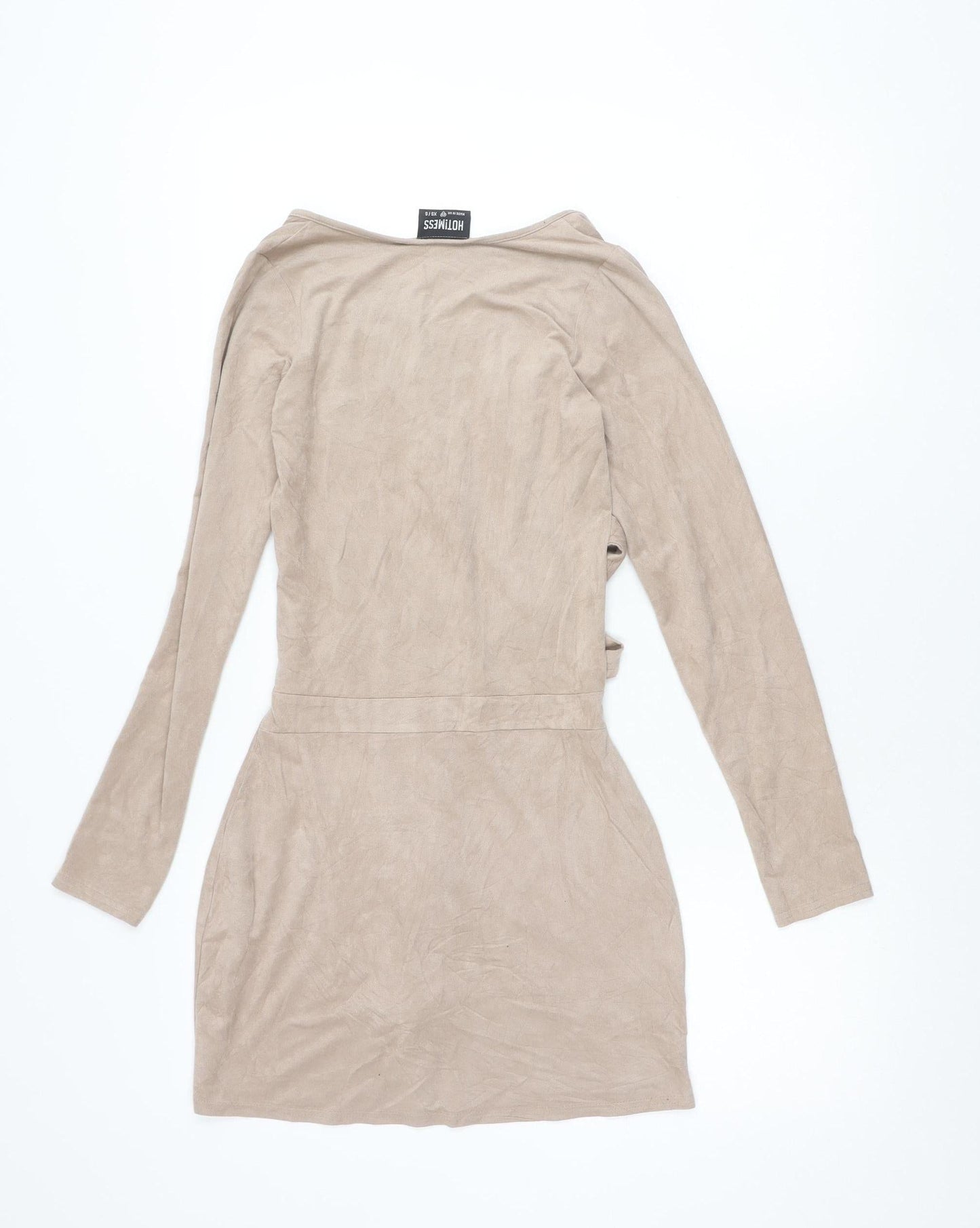 HOT!MESS Women’s Beige XS Wrap Dress Long Sleeve Velour Zip
