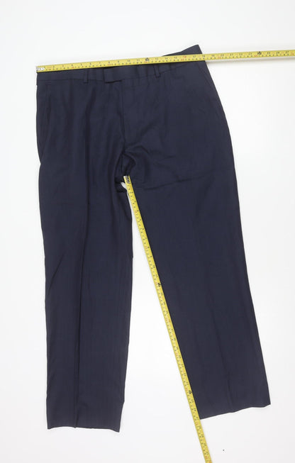 Jaeger Men’s Blue Wool Blend Dress Pants 36S Regular Fit Smart Trousers