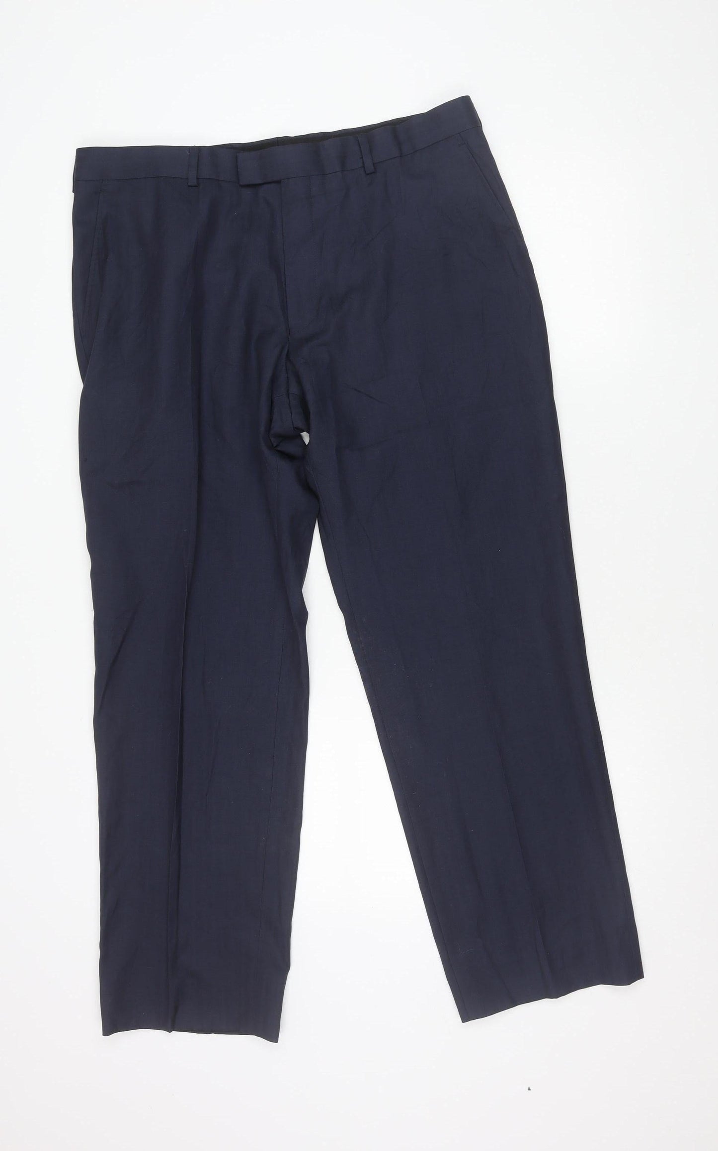 Jaeger Men’s Blue Wool Blend Dress Pants 36S Regular Fit Smart Trousers