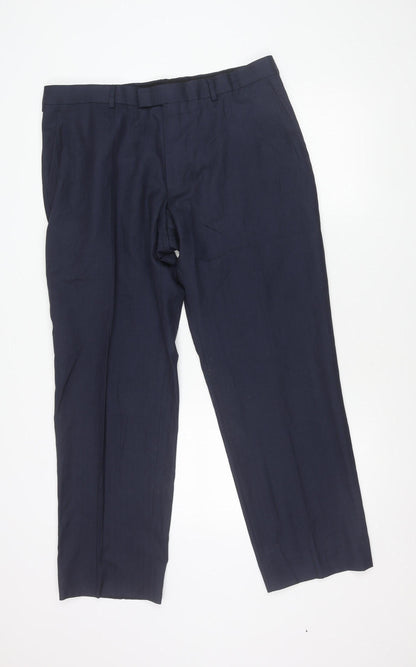 Jaeger Men’s Blue Wool Blend Dress Pants 36S Regular Fit Smart Trousers