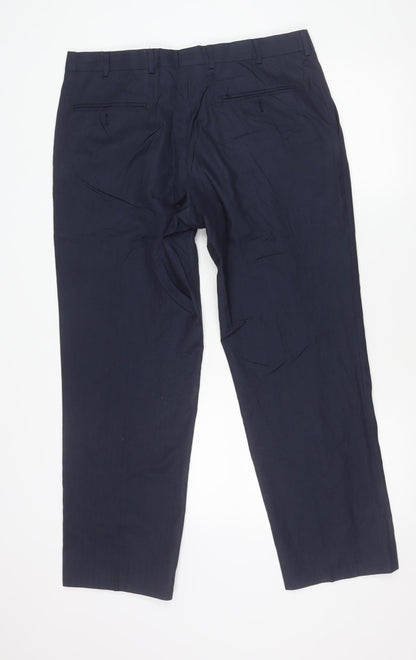 Jaeger Men’s Blue Wool Blend Dress Pants 36S Regular Fit Smart Trousers