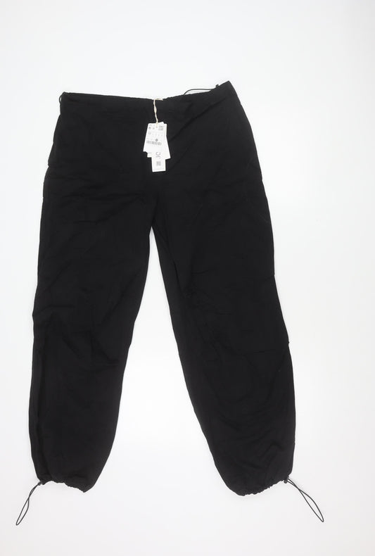 Stradivarius Womens Black Cargo Trousers Size M Elastic Waist
