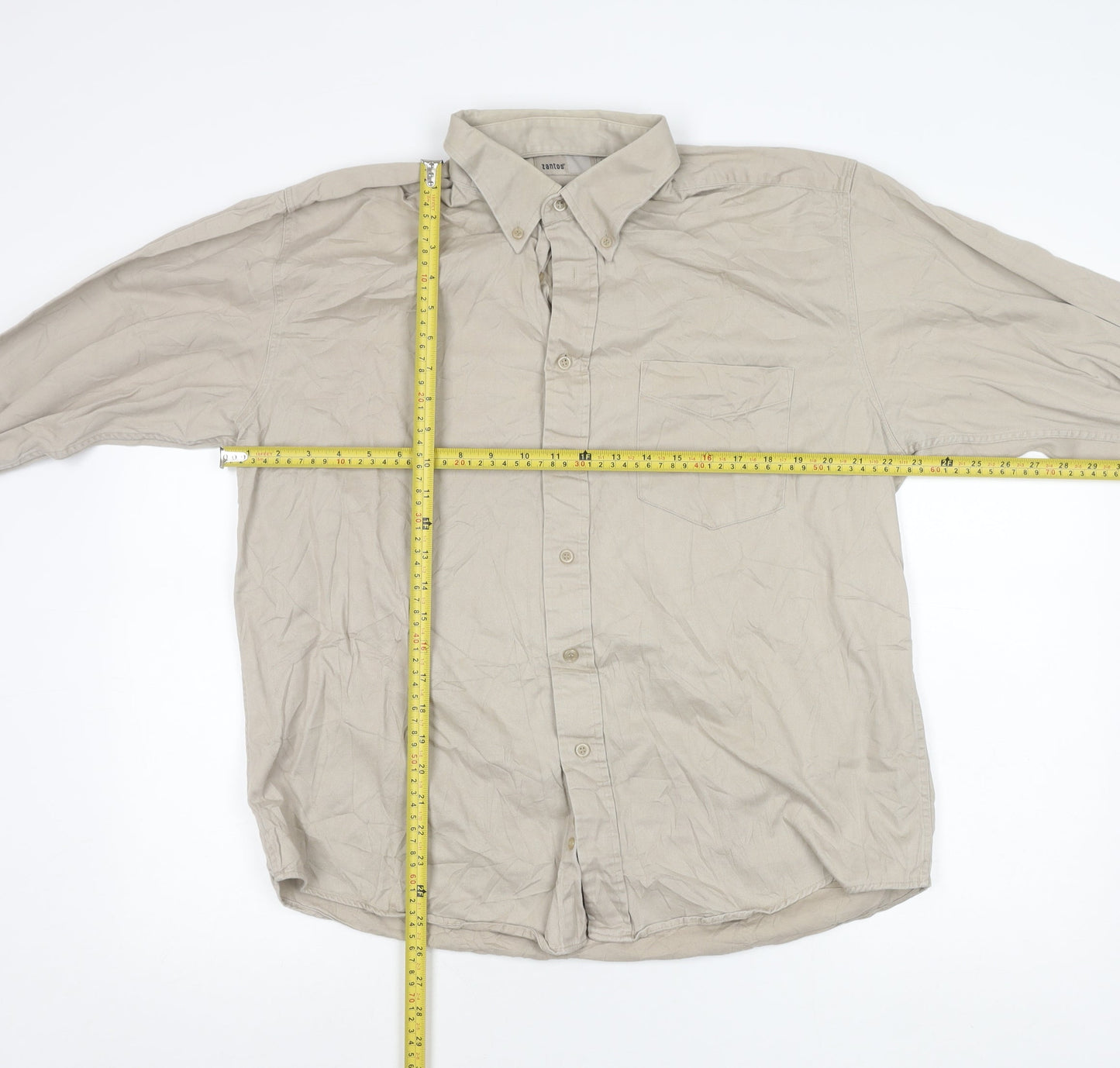 Zantos Men’s Beige Long Sleeve Cotton Button-Up Shirt L 41"-43"