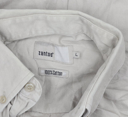 Zantos Men’s Beige Long Sleeve Cotton Button-Up Shirt L 41"-43"