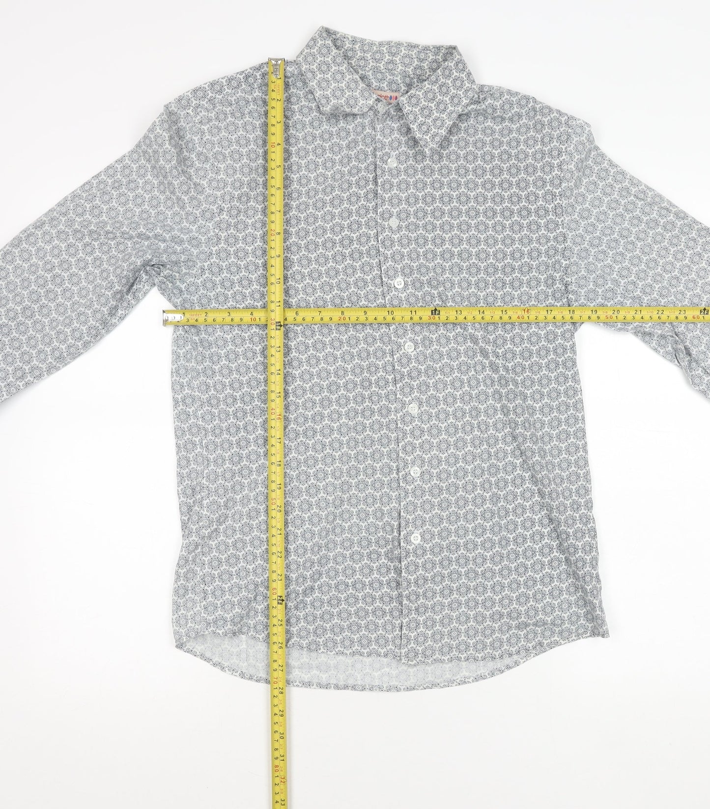 Tablecloth Men's White Geometric Long Sleeve Button-Up Shirt M