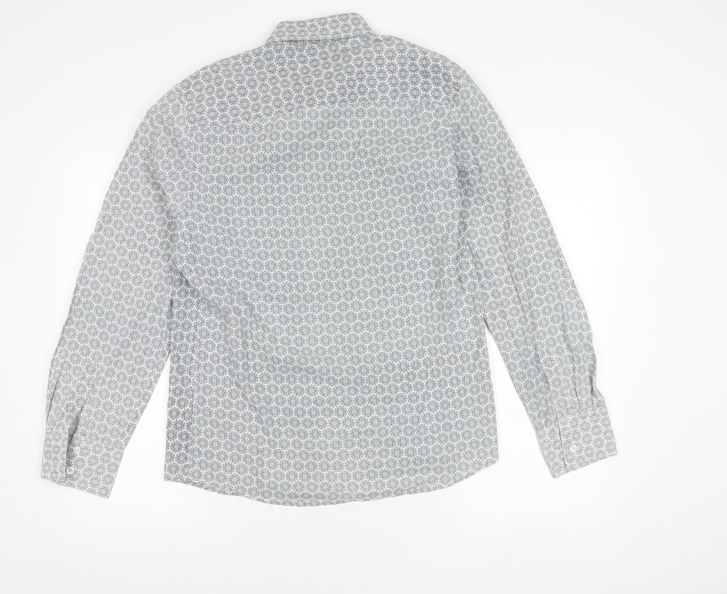 Tablecloth Men's White Geometric Long Sleeve Button-Up Shirt M