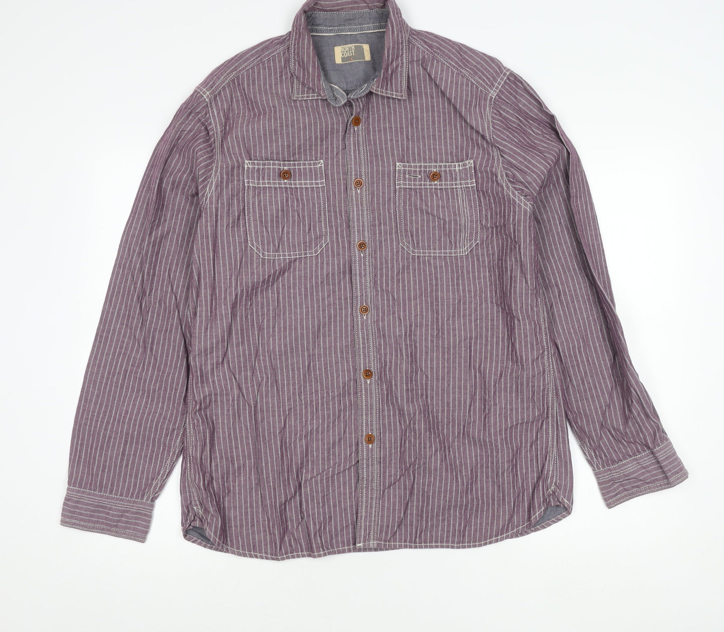 Marks and Spencer North Coast Men’s Purple Striped Cotton Shirt L
