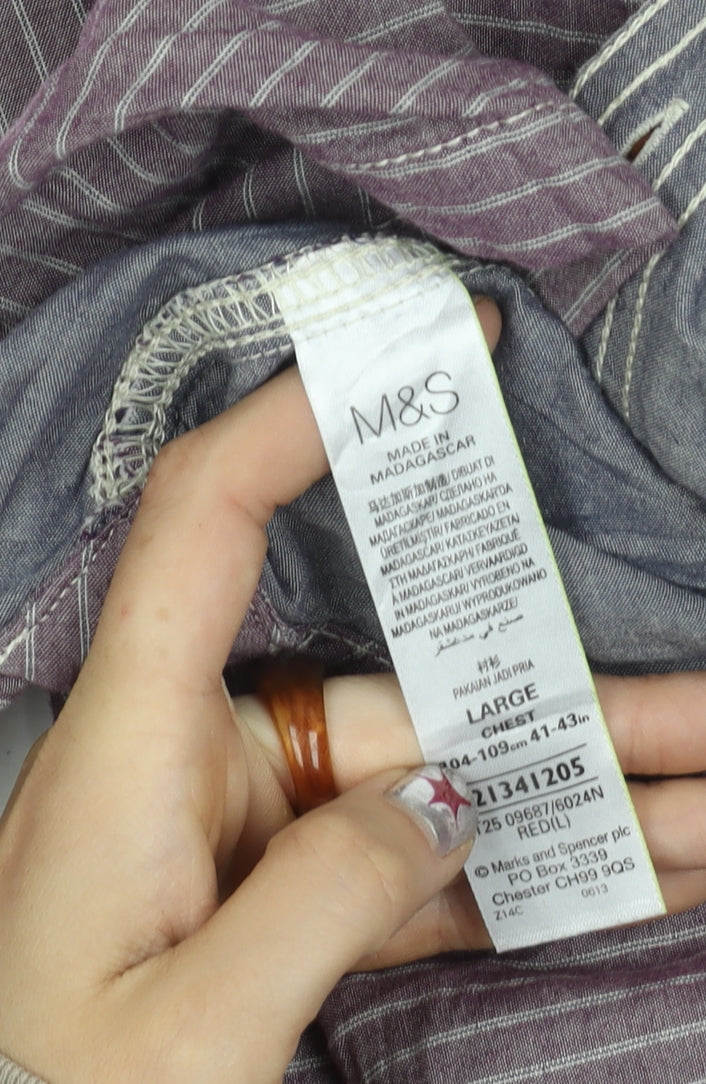 Marks and Spencer North Coast Men’s Purple Striped Cotton Shirt L