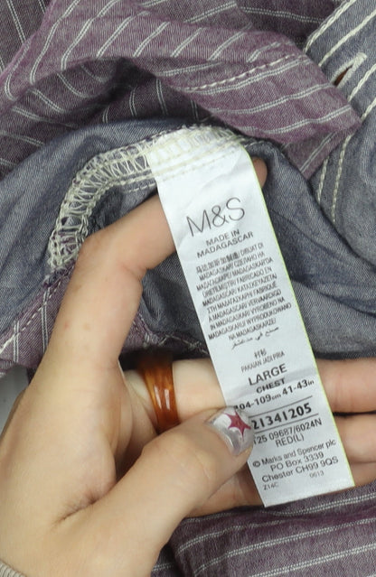 Marks and Spencer North Coast Men’s Purple Striped Cotton Shirt L