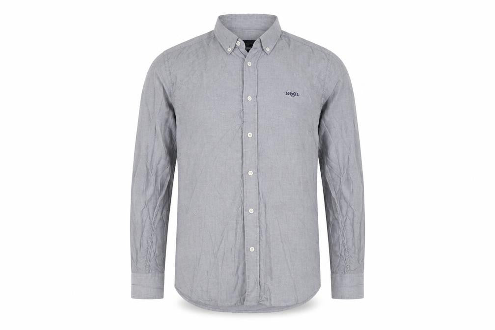 Front view of Henri Lloyd Men's Grey Cotton Long Sleeve Regular Fit Shirt M