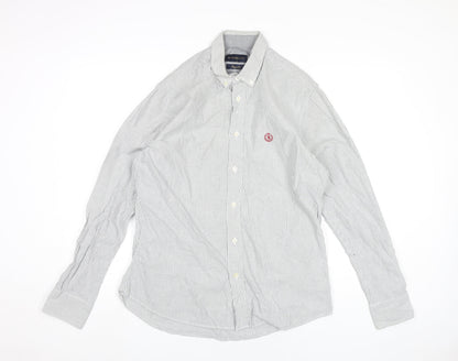 Henri Lloyd Men’s Grey Striped Cotton Button-Up Shirt M