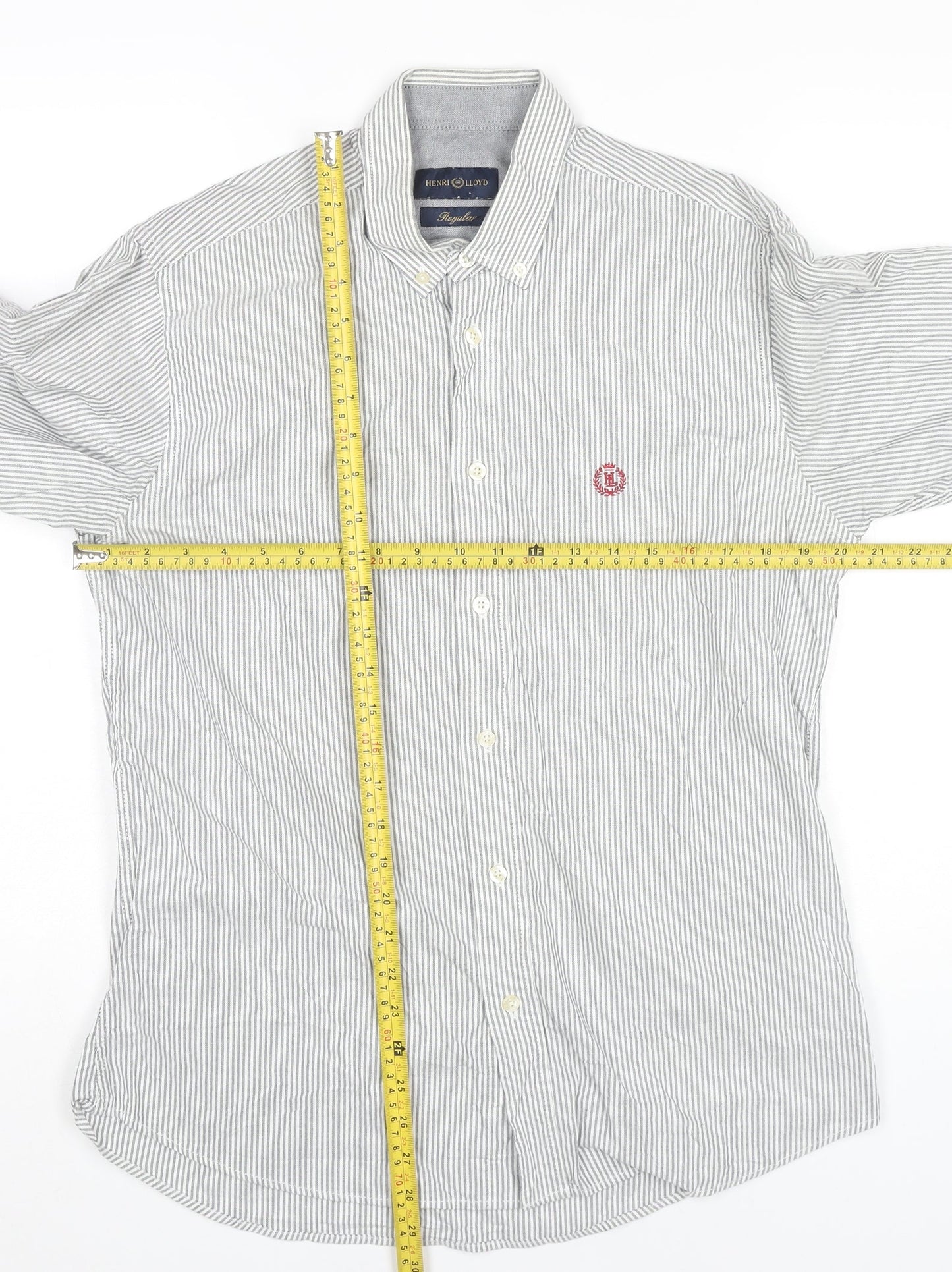 Henri Lloyd Men’s Grey Striped Cotton Button-Up Shirt M