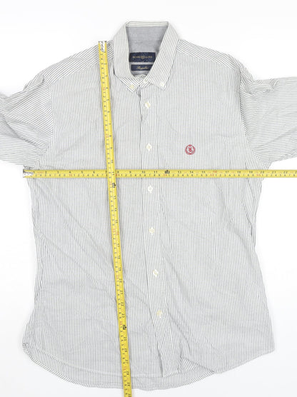Henri Lloyd Men’s Grey Striped Cotton Button-Up Shirt M