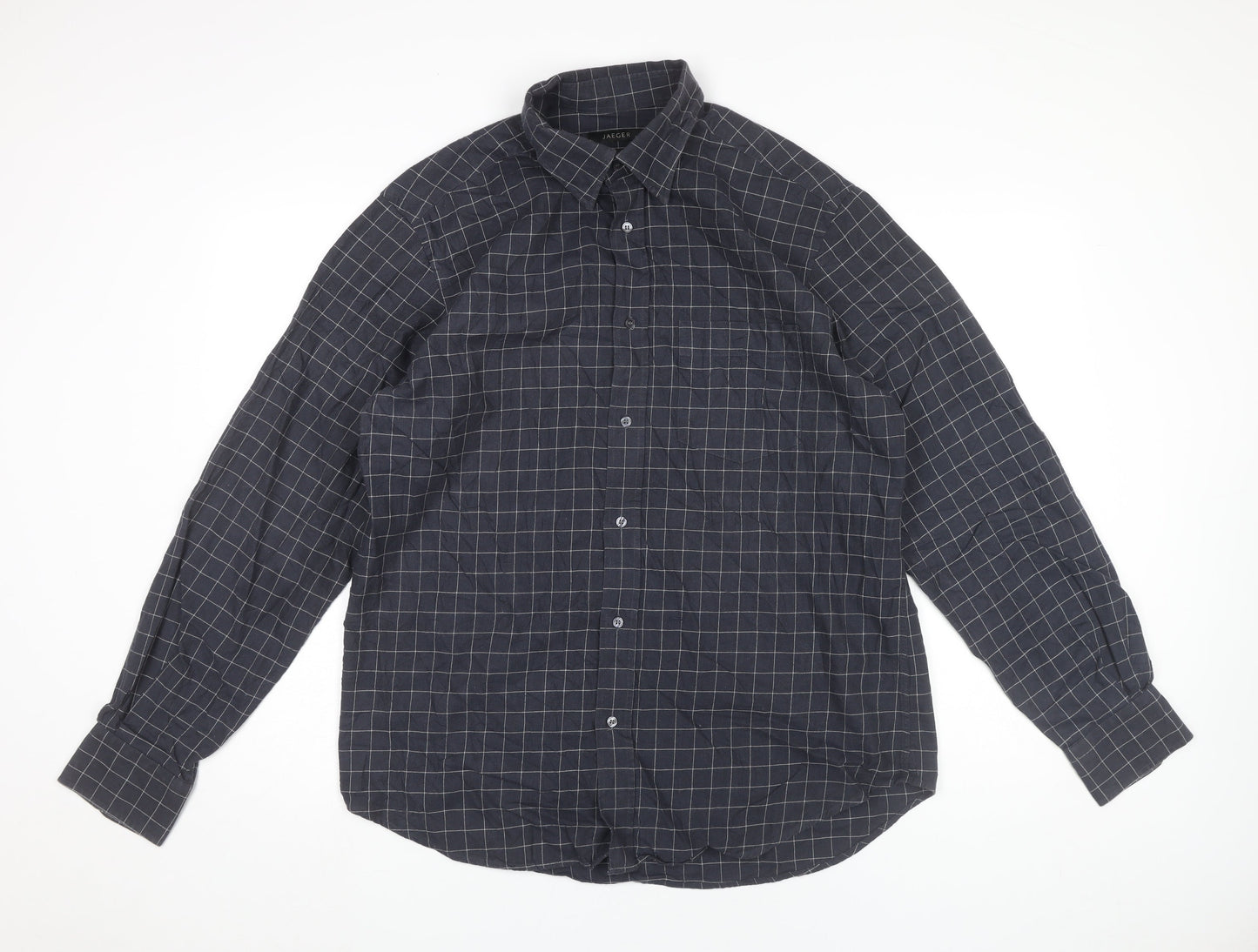 Jaeger Men's Blue XL Two Fold Cotton Check Button-Up Shirt