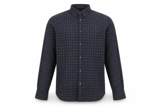 Front view of Jaeger Men's Blue XL Two Fold Cotton Check Button-Up Shirt