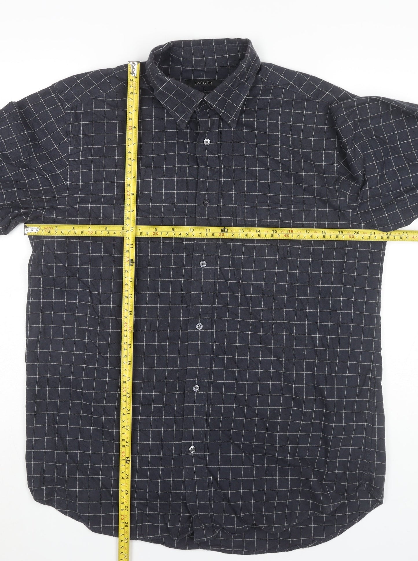 Jaeger Men's Blue XL Two Fold Cotton Check Button-Up Shirt