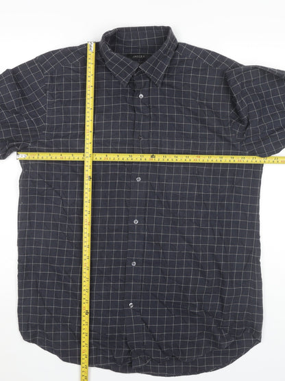 Jaeger Men's Blue XL Two Fold Cotton Check Button-Up Shirt