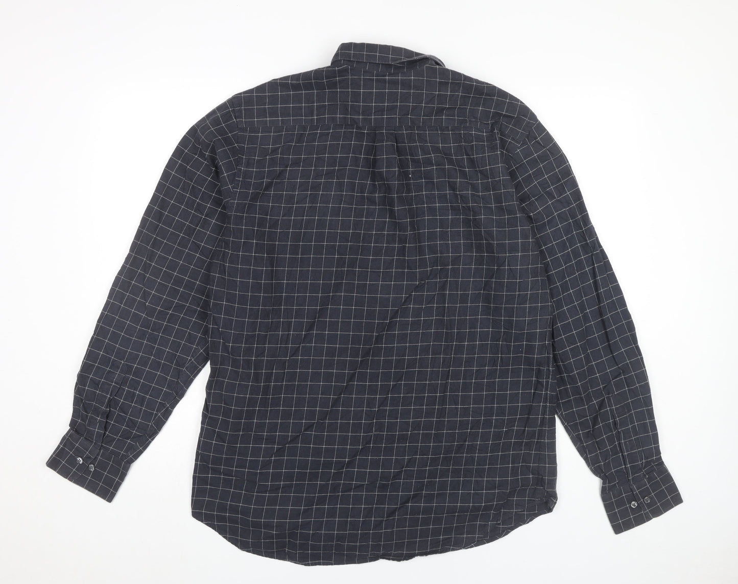 Jaeger Men's Blue XL Two Fold Cotton Check Button-Up Shirt