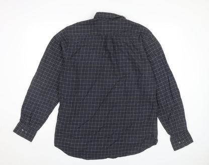 Jaeger Men's Blue XL Two Fold Cotton Check Button-Up Shirt