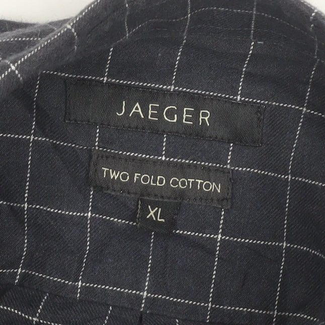 Jaeger Men's Blue XL Two Fold Cotton Check Button-Up Shirt