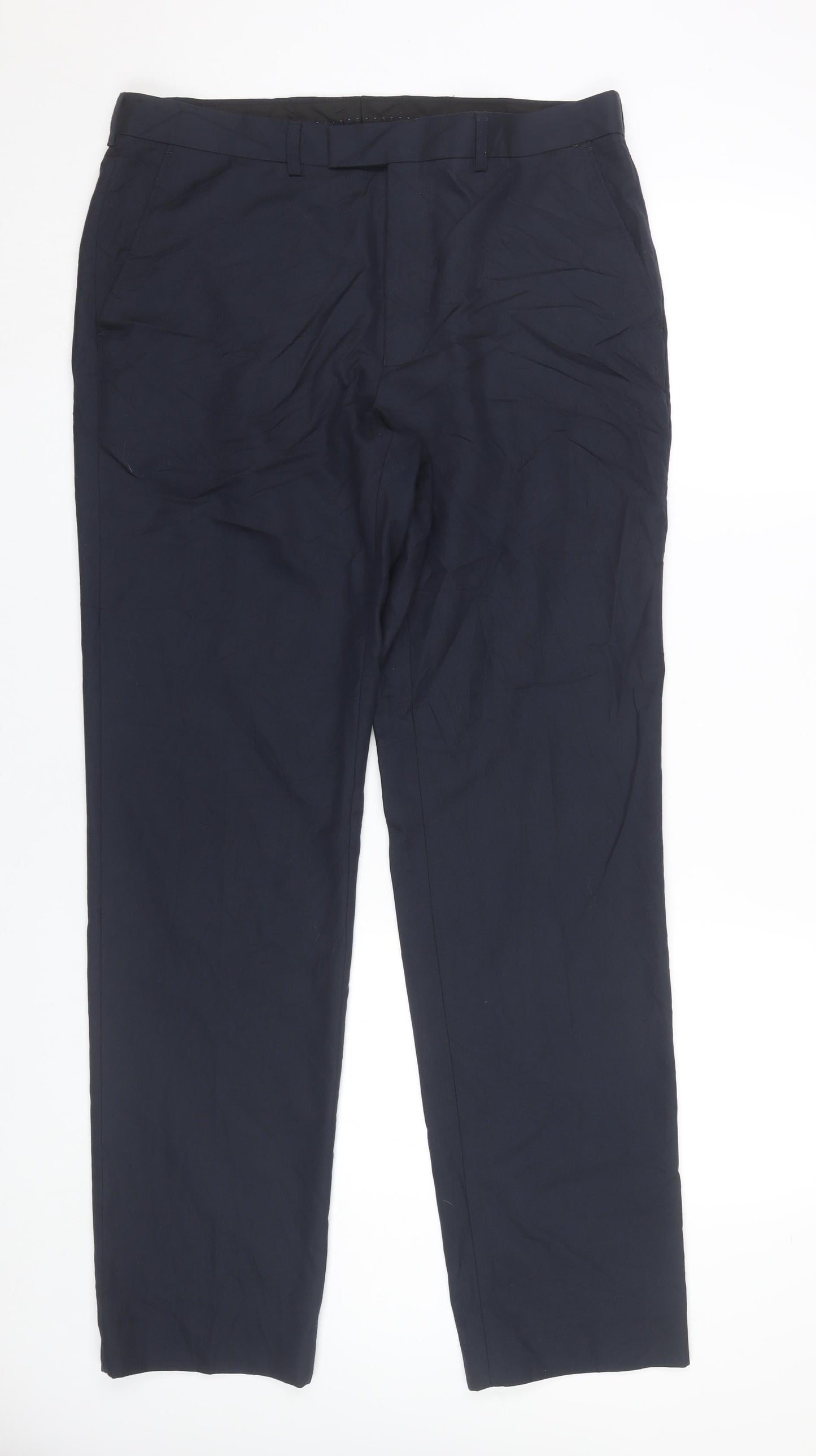 Marks and Spencer Men's Navy Blue 34x33 Slim Fit Dress Pants Trousers