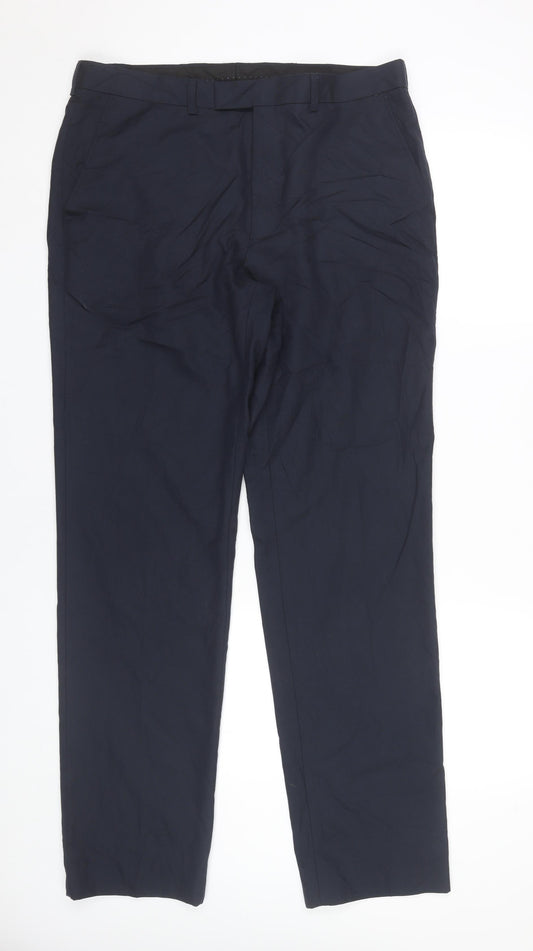 Marks and Spencer Men's Navy Blue 34x33 Slim Fit Dress Pants Trousers