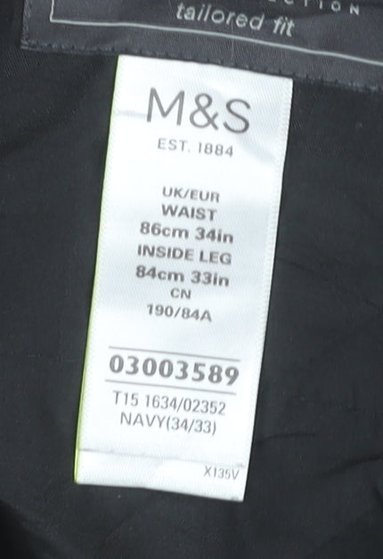 Marks and Spencer Men's Navy Blue 34x33 Slim Fit Dress Pants Trousers