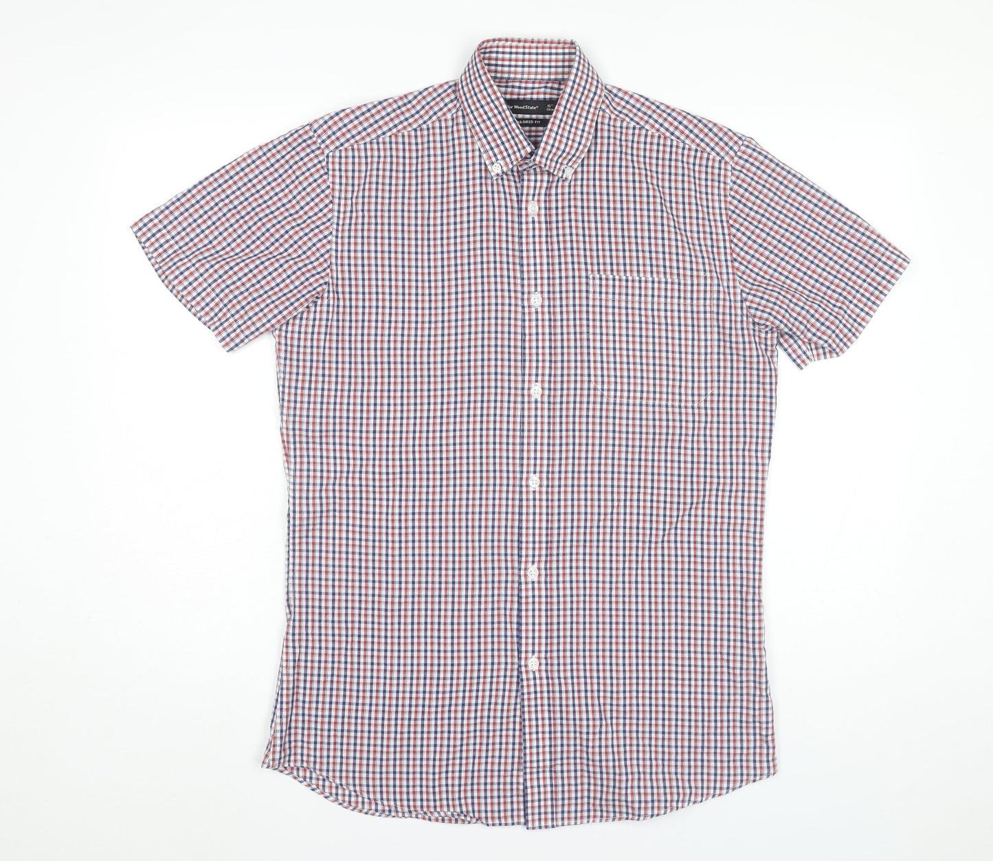 Cedar Wood State Men's Multicoloured Checked Short Sleeve Shirt Size 15 Slim Fit