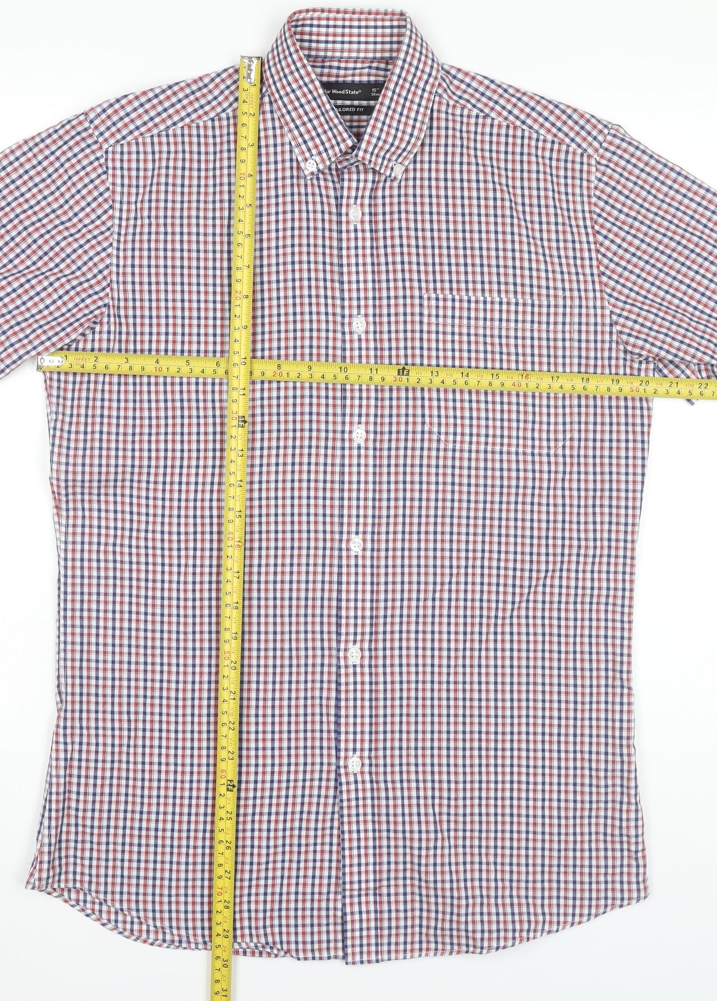 Cedar Wood State Men's Multicoloured Checked Short Sleeve Shirt Size 15 Slim Fit