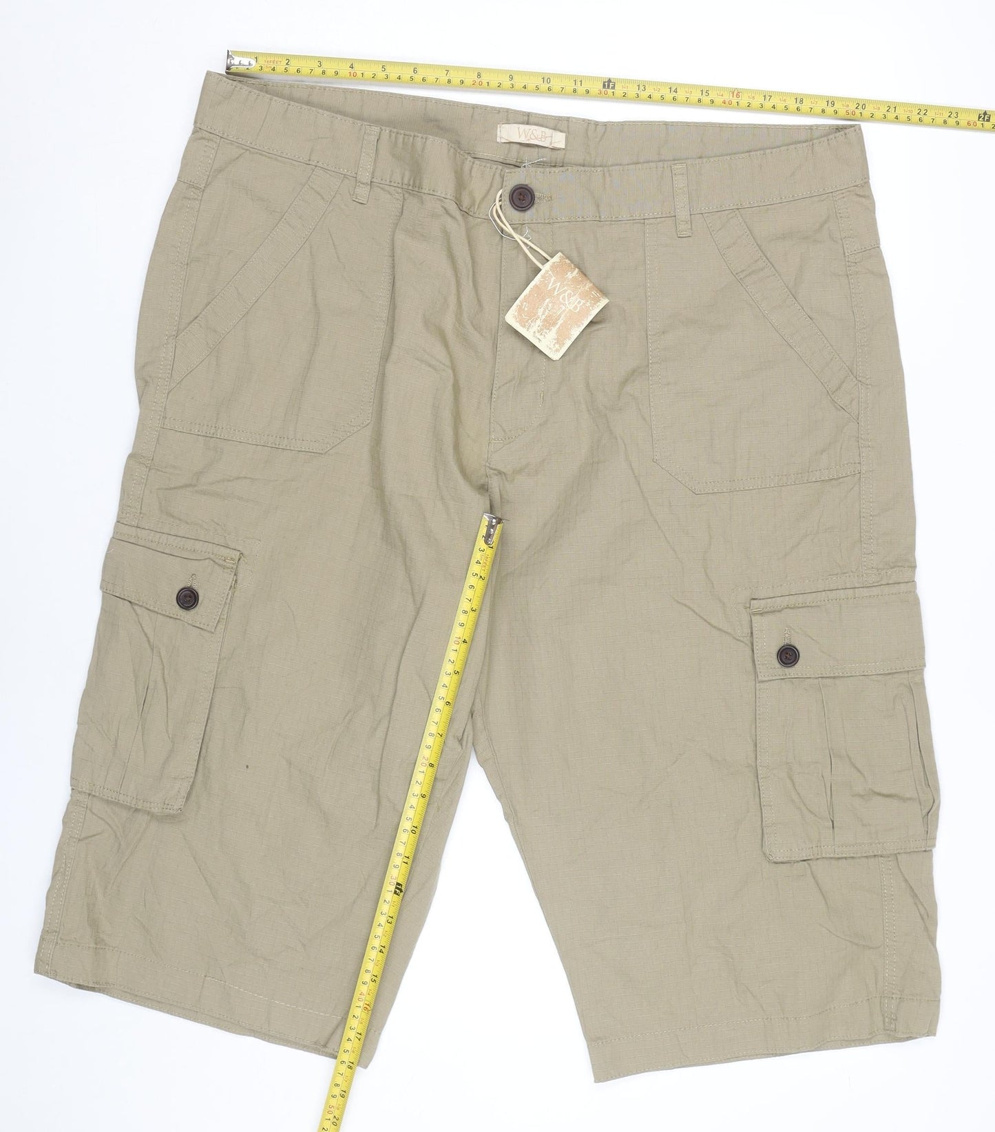 W&B Men’s Beige Cargo Shorts Size 44 Cotton Pockets Casual