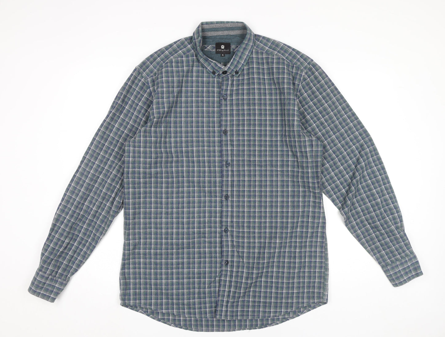 Steel & Jelly Men's Blue XL Button-Down Check Flannel Shirt
