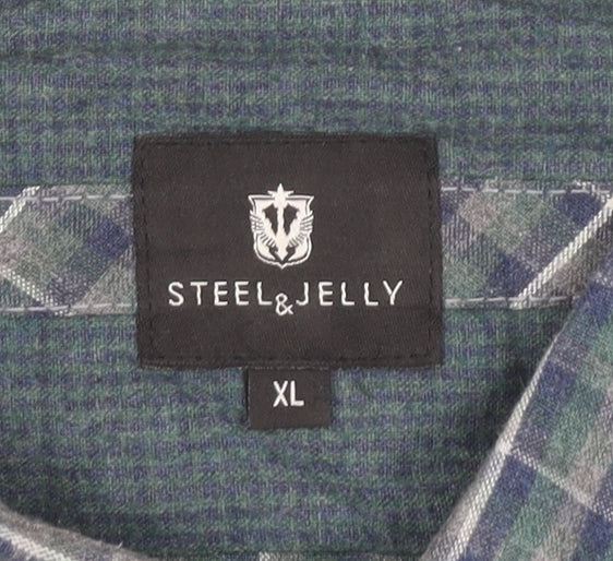Steel & Jelly Men's Blue XL Button-Down Check Flannel Shirt