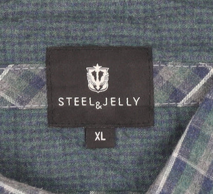 Steel & Jelly Men's Blue XL Button-Down Check Flannel Shirt