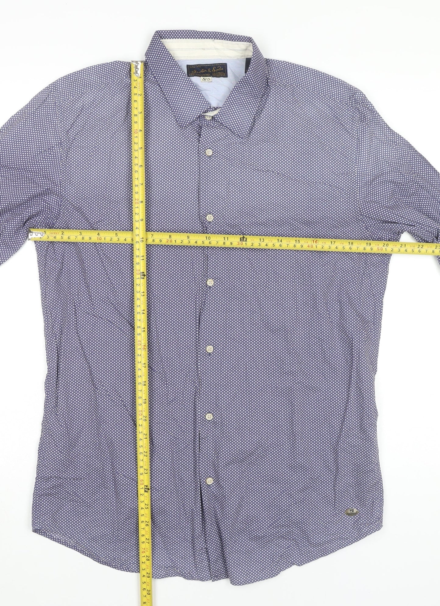 Scotch & Soda Men’s Blue Polka Dot Cotton Long Sleeve Dress Shirt L