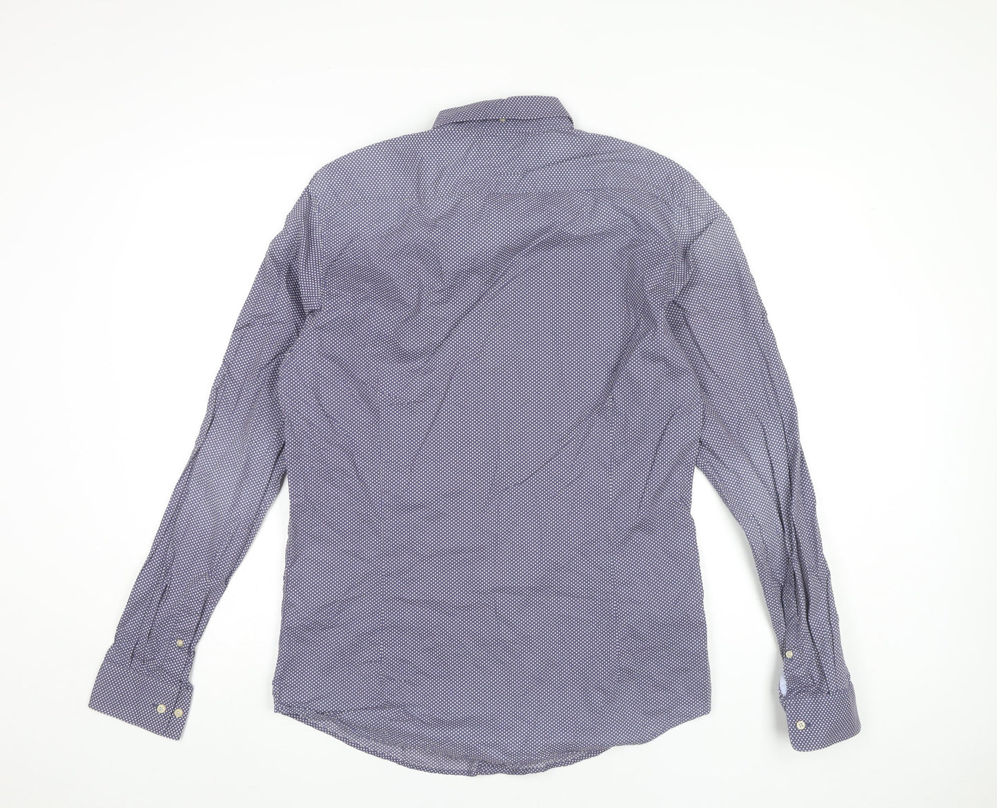 Scotch & Soda Men’s Blue Polka Dot Cotton Long Sleeve Dress Shirt L