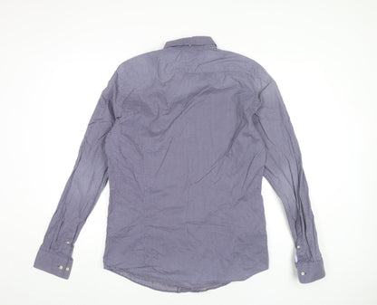 Scotch & Soda Men’s Blue Polka Dot Cotton Long Sleeve Dress Shirt L