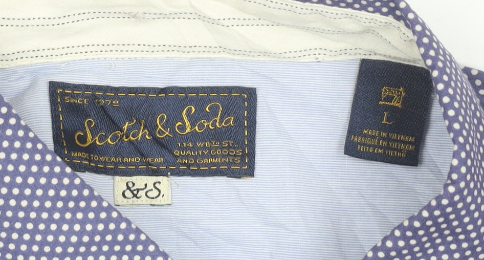 Scotch & Soda Men’s Blue Polka Dot Cotton Long Sleeve Dress Shirt L