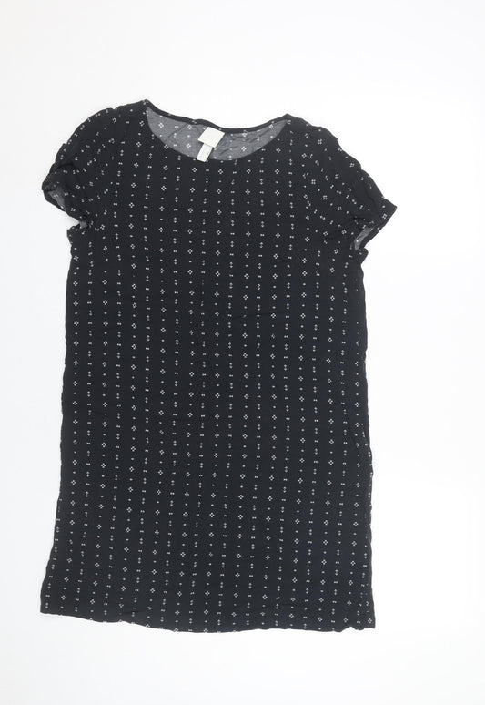H&M Women Black Shift Dress Size 10 Short Sleeve Knee Length
