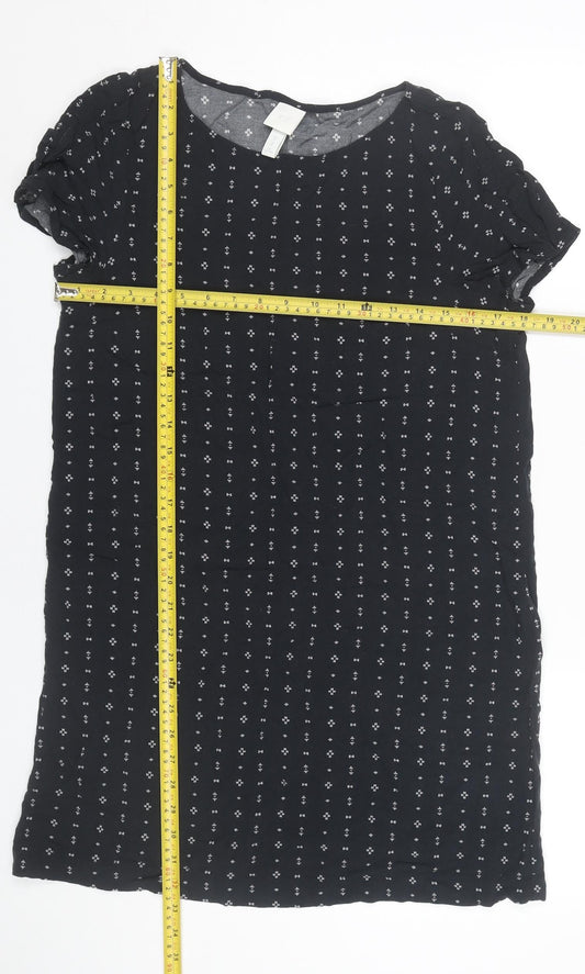 H&M Women Black Shift Dress Size 10 Short Sleeve Knee Length